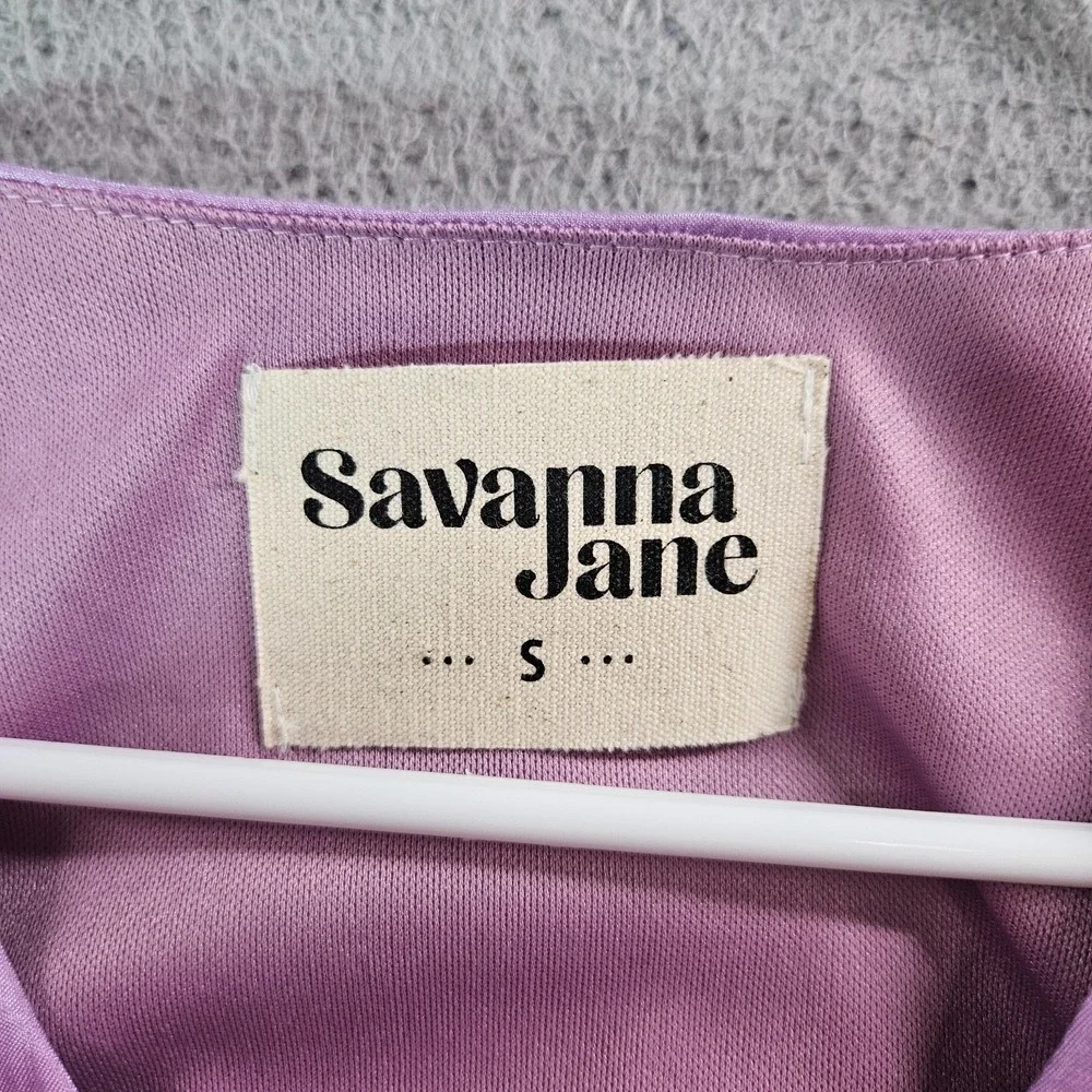 NEW Savanna Jane Dress Small Cap Sleeve Embroidered‎ Lined Shiny Purple - Picture 3 of 8